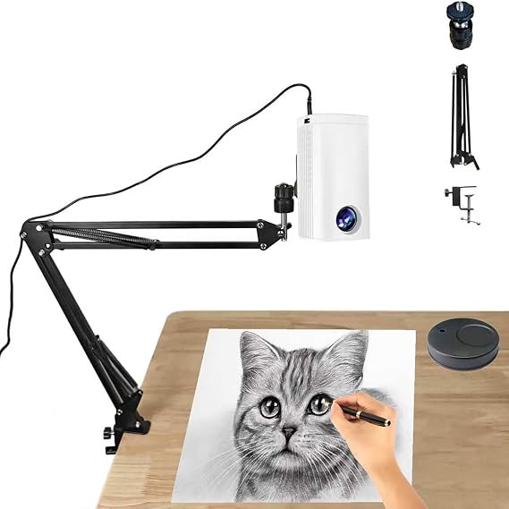 Drawing Projector for Tracing - Portable Art Projector with Stand, Ideal for Sketching on Canvas or Wall, Includes Remote Control and USB Compatibility