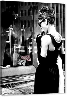 Audrey Hepburn Wall Art Framed - Black and White Audrey Hepburn Poster Framed Wall Decor, Vogue Wall Art Audrey Hepburn Pictures Canvas Print for Womens Room Decor Ready To Hang 12x18
