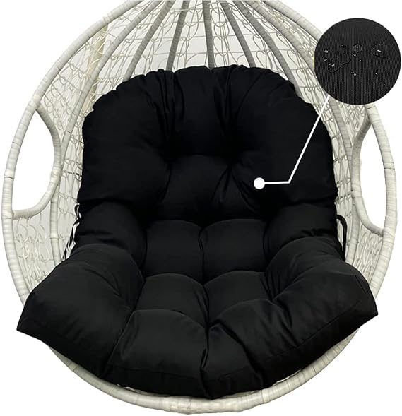 Hanging Basket Hanging Egg Chair Cushions,Indoor/Outdoor Swing Chair Cushion,Waterproof Soft Comfy Hammock Chair Seat Pads Back Cushion,Basket Chair Cushion for Patio Garden (Black)