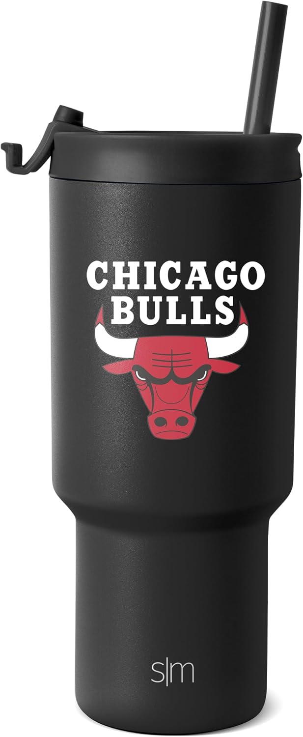 Simple Modern Officially Licensed NBA Chicago Bulls 30 oz Tumbler with Flip Lid and Straws | Insulated Cup Stainless Steel | Gifts for Men Women | Trek Collection | Chicago Bulls