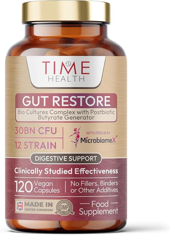 Gut Restore - MicroBiomeX 12 Strain & Butyrate - 120 Capsules - UK Made | Rewild Your Gut - Clinically Proven - Advanced Bio Cultures Formula - Vegan
