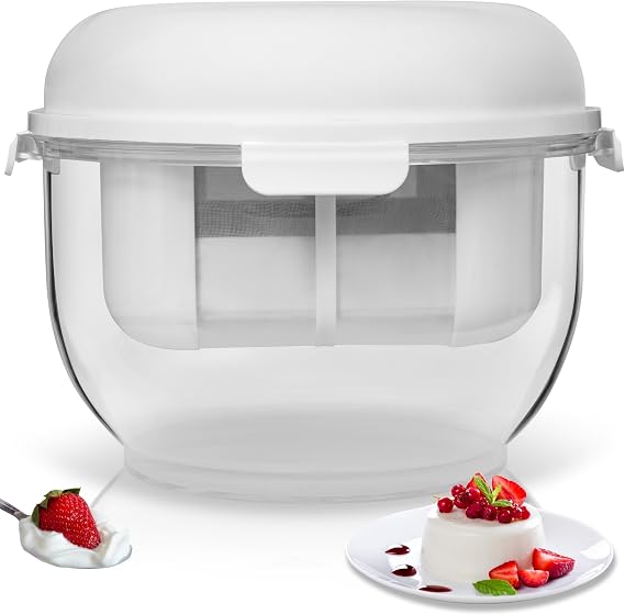 Yomate-Greek Yogurt Maker with Fine Mesh Strainer, Removable Pressure Plate, used as Storage Container with Lidyogurt strainer also Perfect for Making Paneer, Kefir, Tofu, Cheese,and More.
