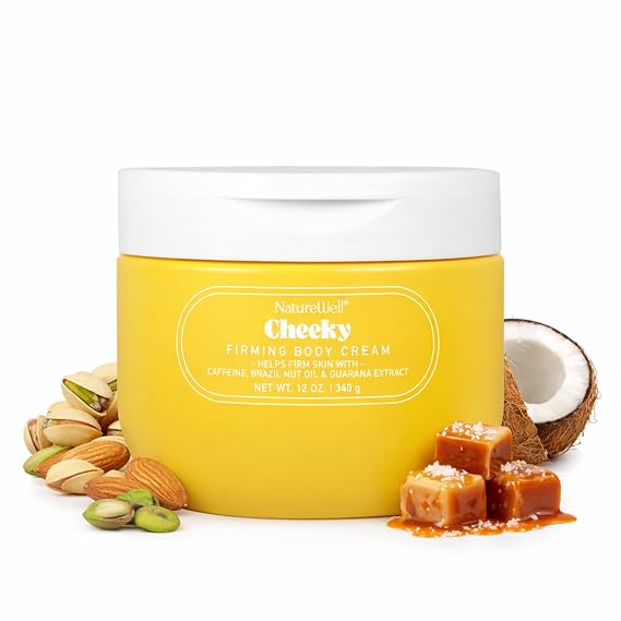 NATURE WELL Cheeky Firming & Moisturizing Body Cream, Lightweight & Quick-Absorbing Formula to Help Visibly Firm & Smooth Skin, Scented with Pistachio, Almond, Coconut, Salted Caramel,12 Oz