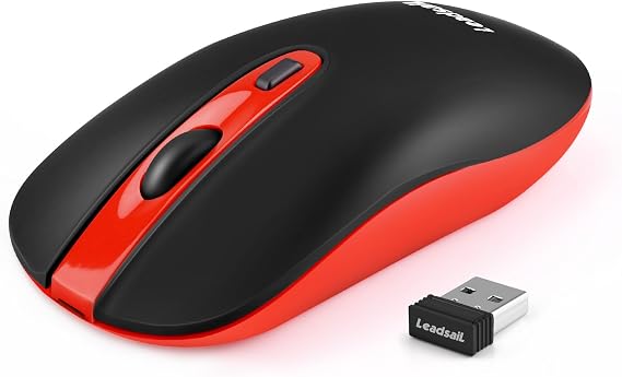 Leadsail Rechargeable Wireless Slim Cordless Mouse, 2.4G Portable Less Noise Optical Mouse with 5 Adjustable DPI Levels for Laptop, Desktop, MacBook