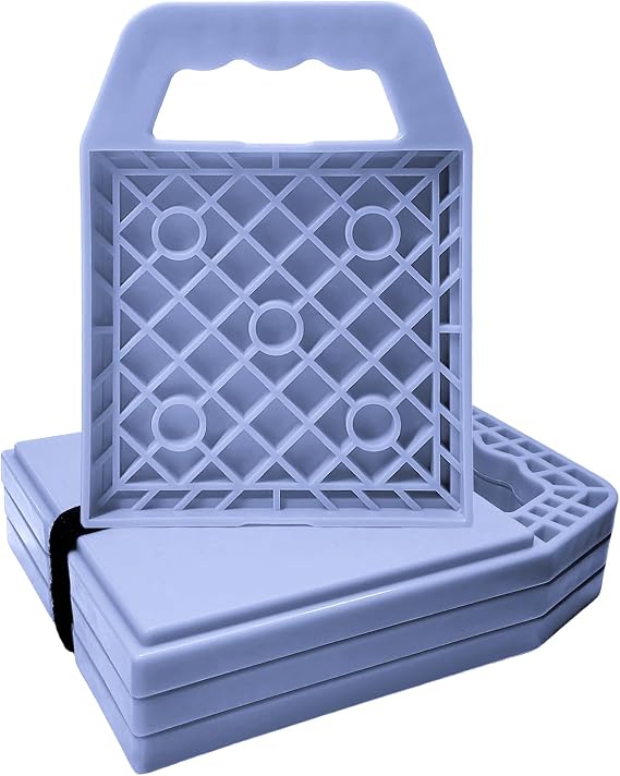 RV Stabilizing Jack Pads, 6.7in x 6.7in Camper Leveling Block with Easy-Grip Handle, Anti-Slip Stabilizer Pad Preventing Jacks from Sinking for Travel Trailers ATVs (Dusty Blue)
