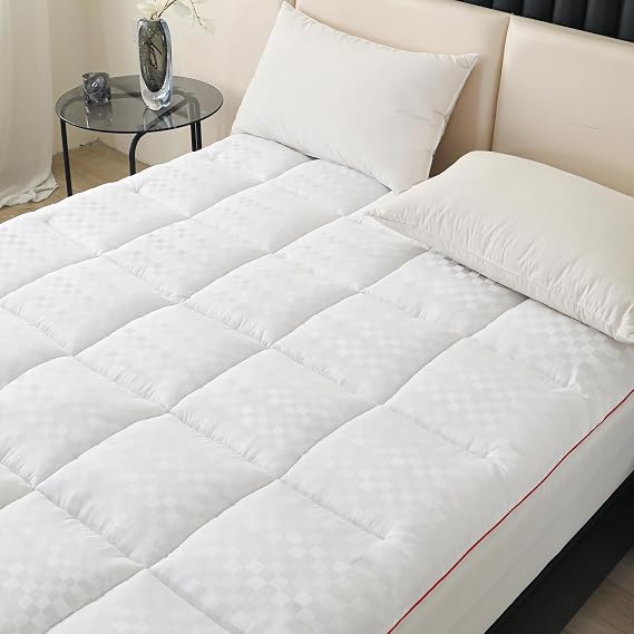 King Size Mattress Toppers, Mattress Pad Cover for Back Pain,Cooling Mattress Protector with 8-15" Inch Deep Pocket,Quilted Overfilled Down Alternative Filling 78x80 inch, White