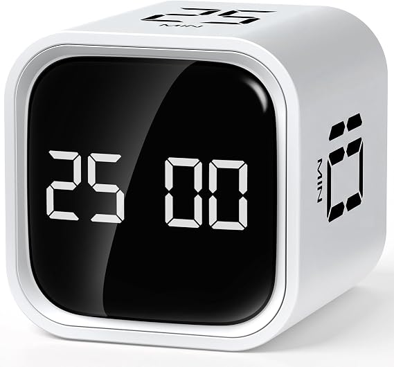 HAUSPROFI Pomodoro Timer Cube, 5/10/25/50 Min Preset & Custom Modes, Focus Timer & ADHD Aids, Kids & Adults, Silent/Sound Option, Gravity Sensor Flip, White