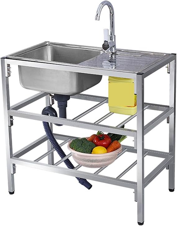 Kitchen utility sink freestanding commercial sinks 304 stainless steel utility sink freestanding laundry utility sink with Cold and Hot Water Stainless Steel Sink for Laundry Room Bathroom Farmhouse
