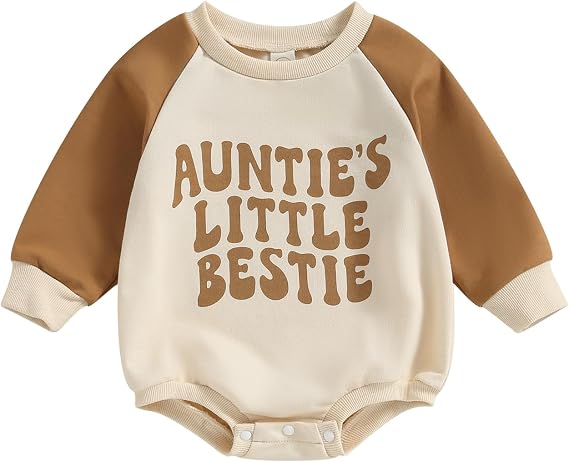 Baby Girl Boy Sweatshirt Romper Aunties Little Bestie Long Sleeve Bubble Bodysuit Fall Winter Clothes