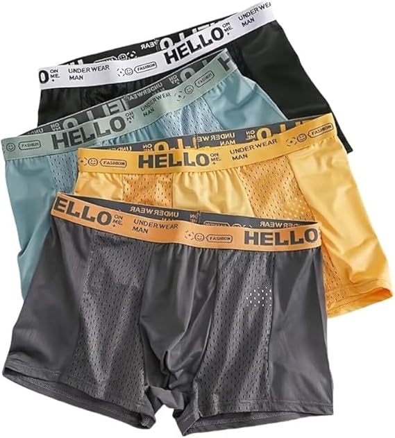 Men's Mesh Ice Silk Underwear Box Briefs Breathable Underwear Trunks Multipacks 4pcs