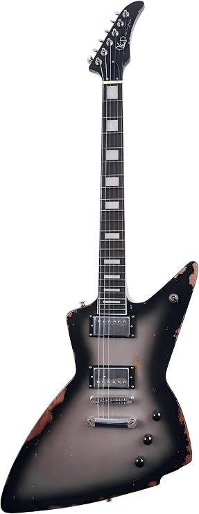 KGD Relic Electric Guitar-6-String Heavy Metal Guitar with Bone Nut, Professional Electric Guitar for Adults (Silver)