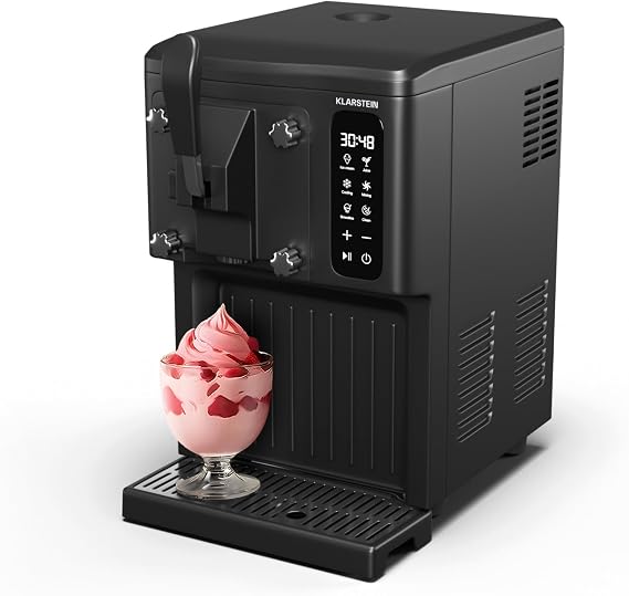 Klarstein Sweet Sundae Ice Cream Maker - 3-in-1 Machine for Ice Cream, Milkshakes & Smoothies, Soft Serve Dispenser, 1.5L Tank, Touch Display, Keep Cool Mode, Easy Clean, Black