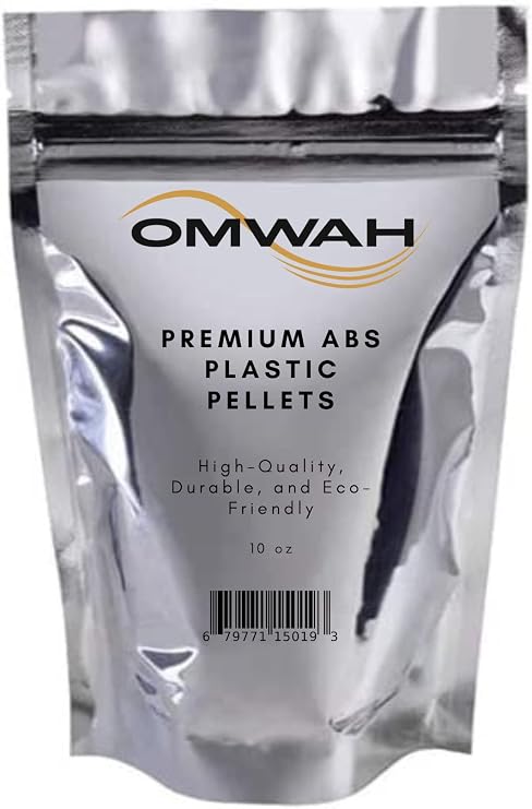 Omwah High Impact ABS Pellets for Injection Molding - 10 oz Bag, Black Color - Superior Impact Resistance, Easy Processing at 450F - Versatile and Durable Material for Various Industries