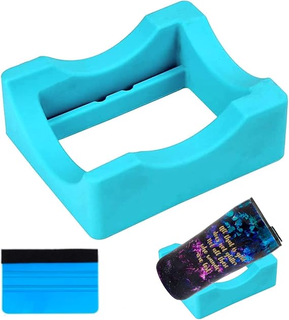 Silicone Cup Cradle for Tumbler with Built-in Slot,Tumbler Holder for Crafts Use to Apply Vinyl Decals for Tumblers and Alignment of Decals on Cups Come with Felt Edge Squeegee (1 Pack)