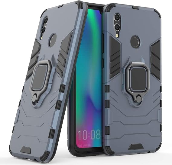 Compatible with Huawei P Smart (2019), Honor 10 Lite Case, Metal Ring Grip Kickstand Shockproof Hard Bumper (Works with Magnetic Car Mount) Dual Layer Rugged Cover (Navy Blue)