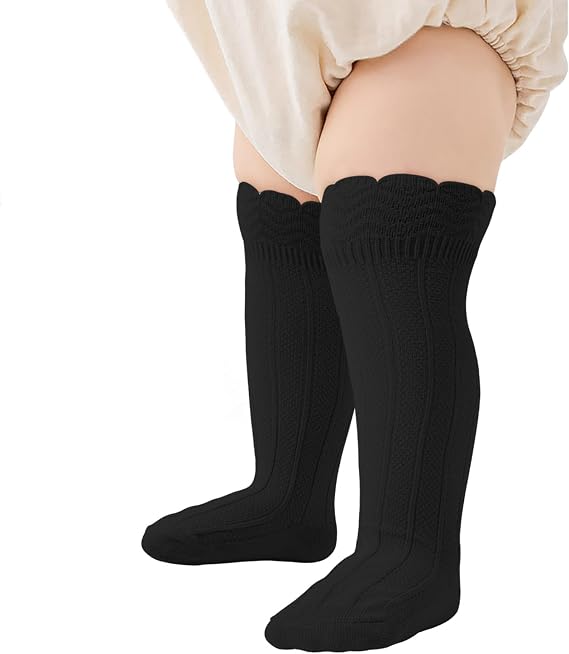 Zando Baby Knee High Socks Toddler Stockings Girls Long Ruffle Socks 0-4T | Soft Cotton Seamless Stockings for Newborn Infant Girls, Stretchy Cute Ruffle Cuff, Durable for Everyday Church Dress Wear