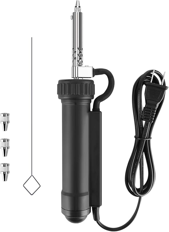 Electric Desoldering Pump, 110V 30W Automatic Solder Sucker with Anti-Splash Design & 3 Stainless Steel Tips, for PCB Through-Hole Components, Electronics Repair