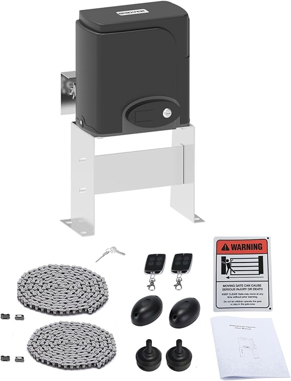 Automatic Sliding Gate Operator Kit Driveway Security Gate Opener Hardware Kit with Two Transmitters and Infrared Photocell for Slide Gates up to 40 feet Long (for Gates up to 1300lbs)