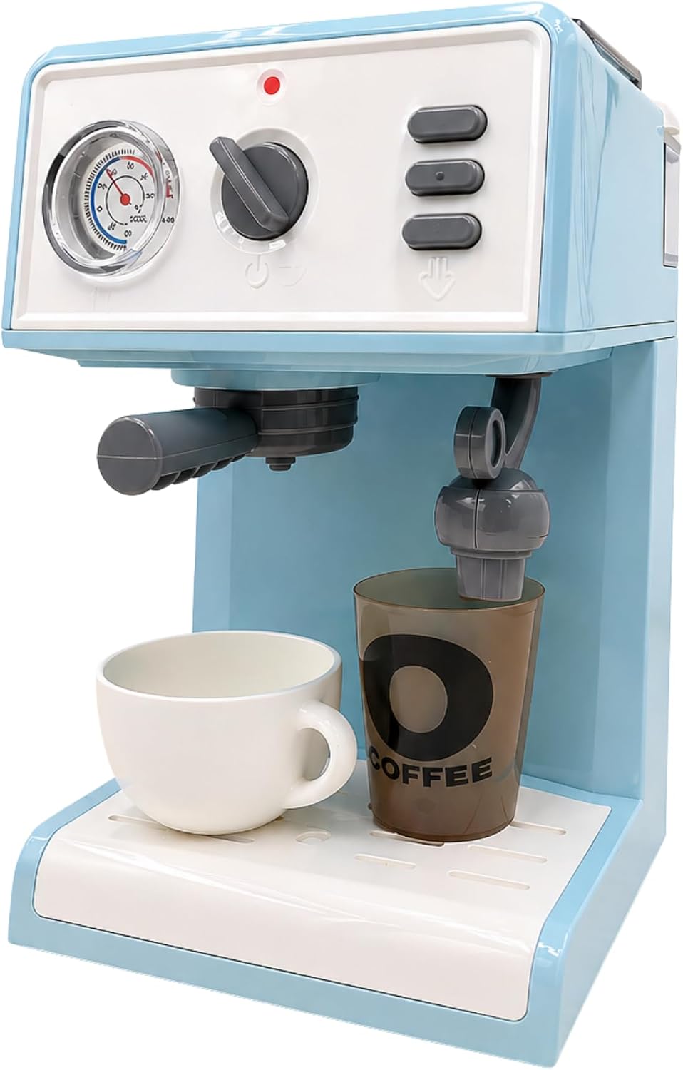 Oyuncak Buharlı Sesli Işıklı Kahve Makinesi Pilli Gerçekçi Su Akışlı Renk Değiştiren Bardaklı Mini Barista Seti (Mavi)