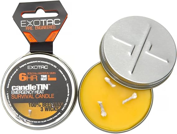 EXOTAC - candleTIN Large Hot Burn Beeswax Wax Candle for Emergency Survival