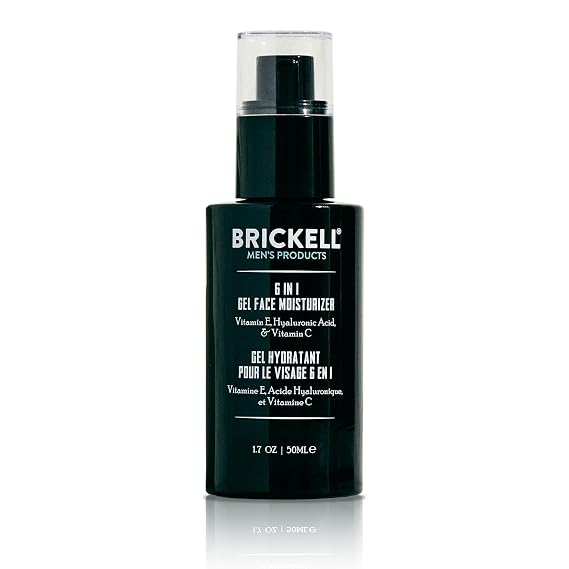 Brickell Men's 6 in 1 Gel Face Moisturizer for Men, Gel Moisturizer With Hyaluronic Acid, Peptides, and Vitamin C, 1.7 ounces, Unscented