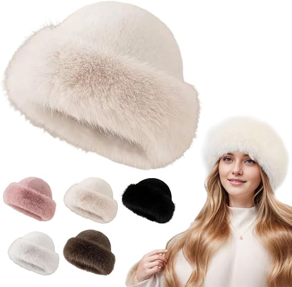 Faux Fur Bucket Hat, Womens Winter Plush Fuzzy Furry Hats Thickened Warm Snow Hat for Girls Women Ladies Cold Weather