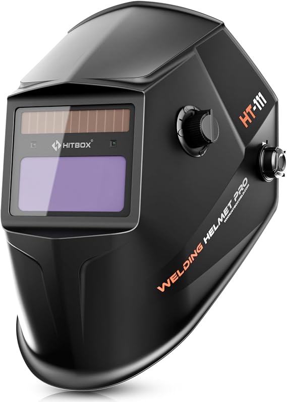 HITBOX Welding Helmet Auto Darkening Shade 4/5-9/9-13 Solar Powered | True Colour,Clear Field of Vision,Grinding Mode,Adjustable Sensitivity,Adjustable Delay,MIG TIG ARC CUT Welding Mask