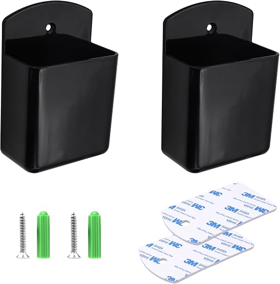 Remote Holders Remote Control Holder Wall Mount Media Storage Box for Home Headboard Office Playroom Bedroom Parlor Self Adhesive Atorage Box (Black 2 Pack)