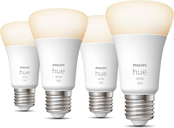 Philips Hue White E27 lamp 4-Pack 4x1055lm, dimmable, Warm White Light, controllable via app, Compatible with Amazon Alexa (Echo, Echo Dot) [Energy Class F]