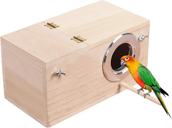 Large Wooden Bird Box - Bird Nesting Feeding Station House for Lovebirds, Cockatoo, Budgie, Finch, Canary, Parrotlets, Cockatiel