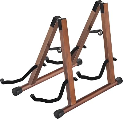 MOREYES Double Guitar Stand, Acoustic Guitar Stand for Multiple Guitars, Folding A-Frame Electric Guitar Stand, Wooden Guitar Stands Floor For School Music Program, Concerts, Easy to Assemble