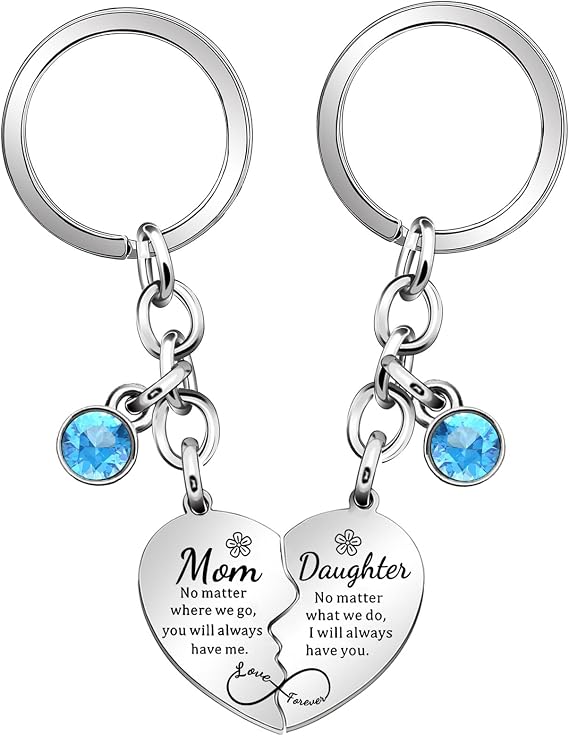 lauhonmin 2 Pcs Mother Daughter Heart Matching Keyring Keychain Set Gifts For Mum Mothers Day Birthday Christmas Presents From Daughter