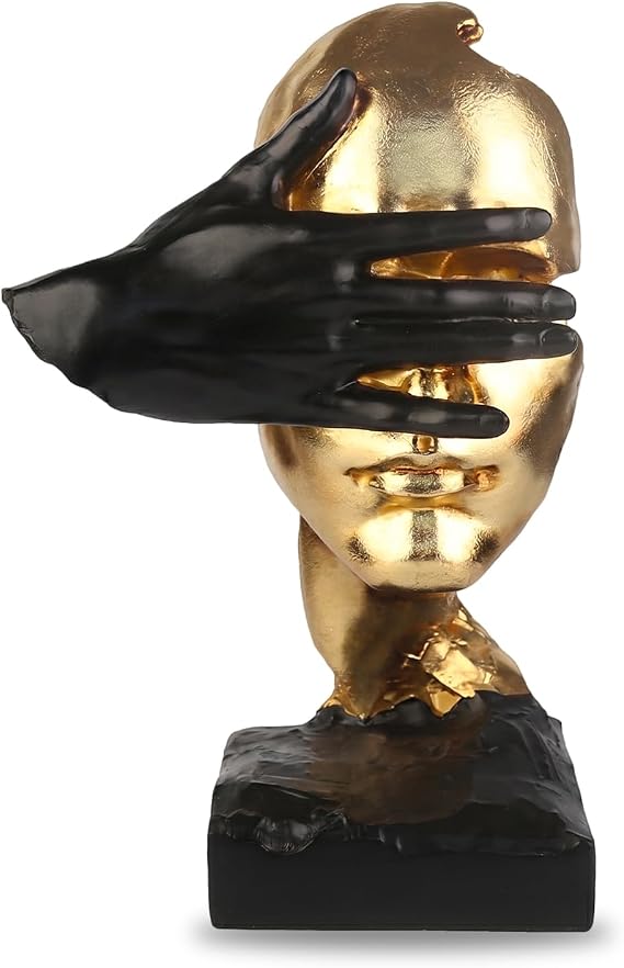 Office Desk Shelf Decor, See No Evil Gold Black Resin Bust