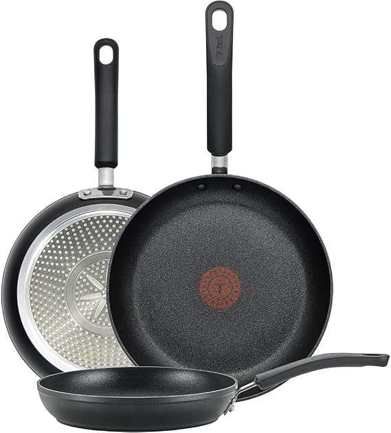 T-Fal Experience Non Stick Fry Pan Set 3 Piece, 8, 10.25, 12 Inch Induction Oven Broiler Safe 400F, Cookware, Kitchen Cooking Set, Pots and Pans, Skillets, Frying Pans, Dining, Dishwasher Safe, Black