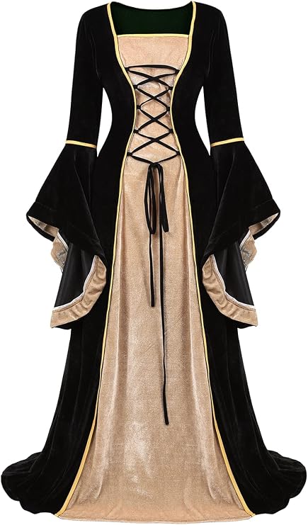 Lehauya Womens Renaissance Costume Dress Medieval Velvet Lace Up Faire Gown
