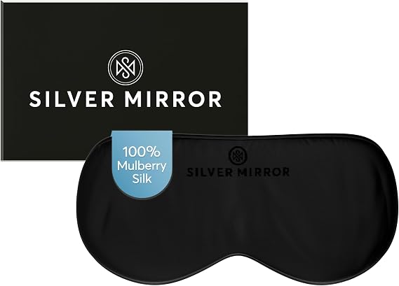 100% Silk Sleep Mask in Black, Light Blocking Eye Mask with Mulberry Silk