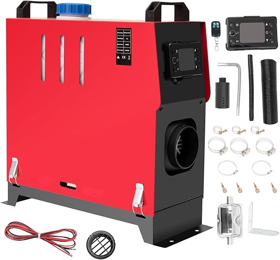 8KW 12V Diesel Heater All-in-One, Diesel Air Heater with Remote Control and LCD Screen, Parking Heater Fast Heating Low Noise, Portable Diesel Heater for Truck RV Trailer Camper Van Boat,Red