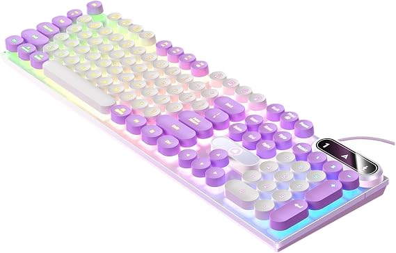 Gaming Keyboard Wired E-Sports Key Board RGB Backlit Computer Keyboard Round Key for Desktop Laptop PC Mac Game Typing