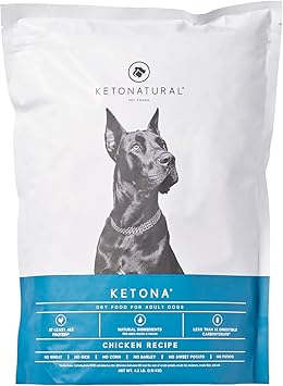 Ketona Chicken Recipe Adult Dry Dog Food, Natural, Low Carb only 5%, High Protein 46%, Grain-Free, The Nutrition of a Raw Diet with The Cost and Convenience of a Kibble; 4.2lb