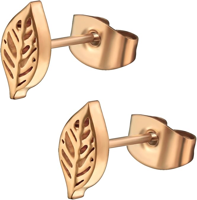 Stainless Steel Tiny Nature Leaf Stud Post Earrings