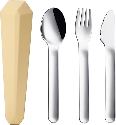 DEVICO Travel Utensils with Case, Reusable Camping Silverware Cutlery, 188 Stainless Steel Portable Fork Spoon Knife Set for Lunch Picnic School Workplace Yellow