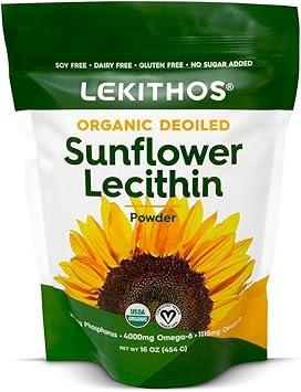 Organic Sunflower Lecithin Powder Deoiled | 1770mg Phosphatidylcholine Per Serving | Omega-6 & Omega-9 Fatty Acids | USDA Organic, Non-GMO, Soy-Free, Gluten-Free, Vegan | 16oz 454g