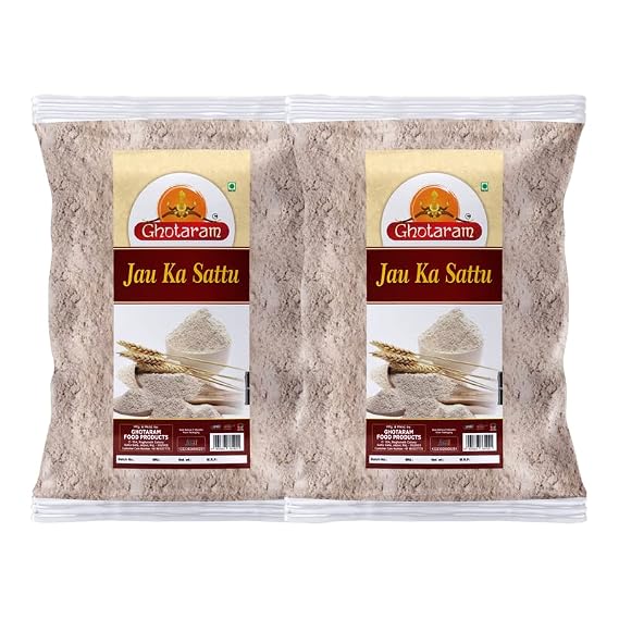 Ghotaram Organic Farm Fresh Jau Barley Sattu Atta, Roasted Jau dhani Flour, Barli, Jav Jau Barley Sattu, Tasty Healthy Instant Food or Drink enriched with Fibre & Protein-480g(pac 2x 240g)