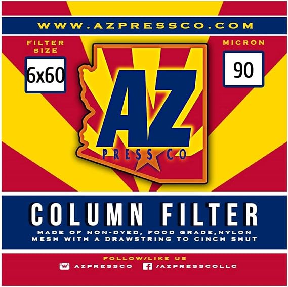 Column Extraction Filter Bag Sock - 90 Micron 100% Food Grade Nylon Mesh Filter - 6 Inch Diameter Material Bag - 60 Inch Length with Drawstring Closure (6" x 60") White