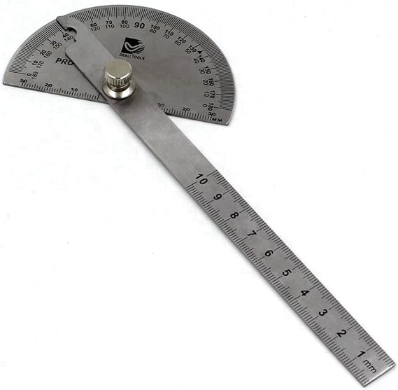 Protractor Angle Ruler Machinist Rotary Head 0-180 Degrees / 0-10mm Length Inspection Tool Stainless Steel