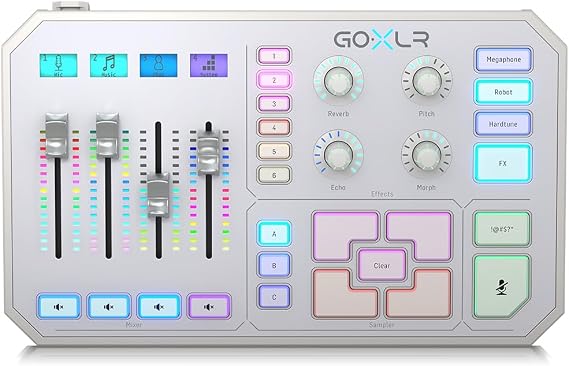 TC Helicon GoXLR-WH Revolutionary Online Broadcaster Platform with 4-Channel Mixer, Motorized Faders, Sound Board and Vocal Effects