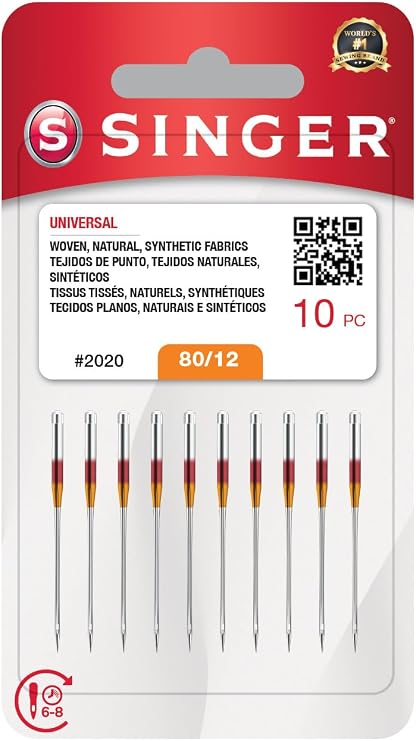 SINGER 10-Pack Universal 2020 Sewing Machine Needles, Size 80/12