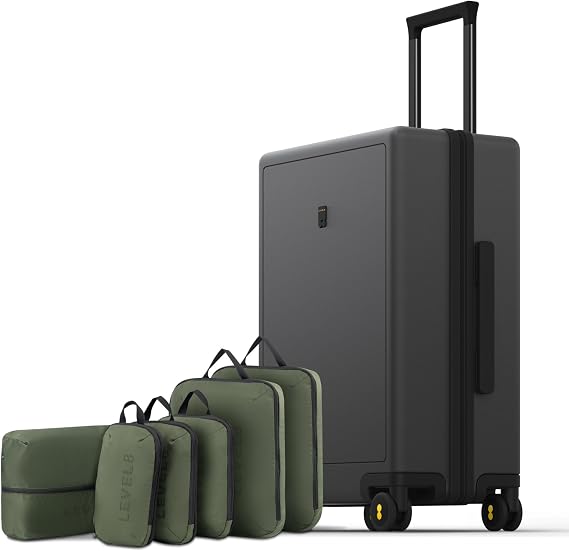LEVEL8 Luminous 24 Inch Checked Luggage with 6 Set Packing Cubes