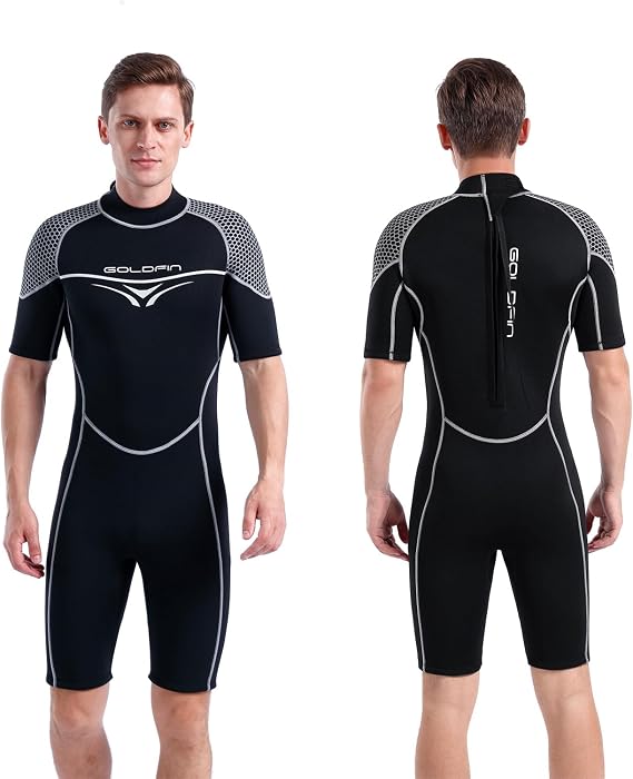 GoldFin Mens Wetsuit, 3mm Shorty Back Zip Wetsuits for Men