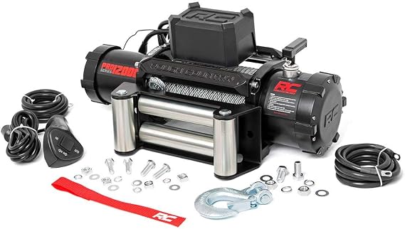 Rough Country 12,000LB PRO Series Electric Winch - Waterproof 12V 6HP Winch with Steel Cable & Wired Remote for Jeeps Truck SUV Off-Road Recovery